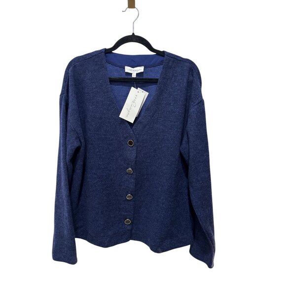 BREA CANYON Womens Cardigan Navy Sweater LARGE - Picture 2 of 6